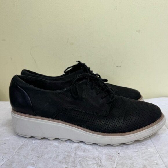 Clarks Sharon Crystal Leather Laces Comfort Soft Wedge Shoes Sneakers Oxford 7.5 - Picture 2 of 13